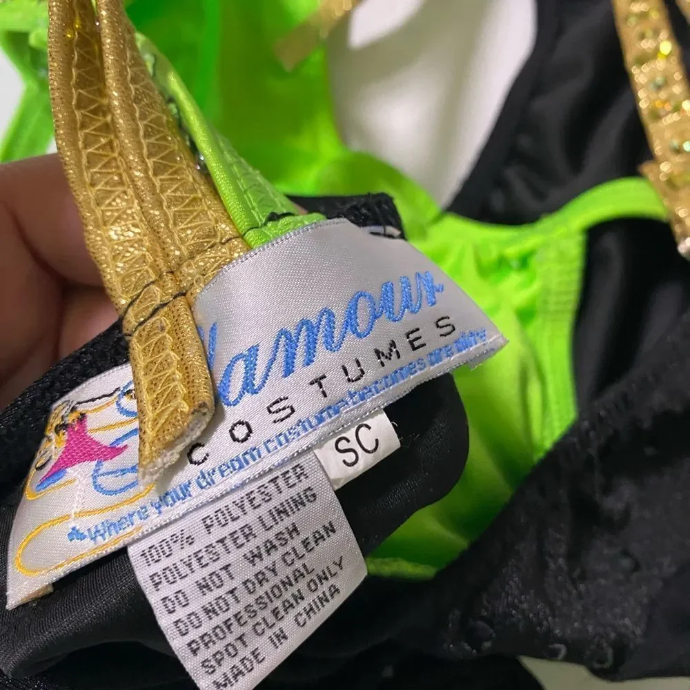 Glamour solo dance costume leotard Money green embellished rhinestone SC child